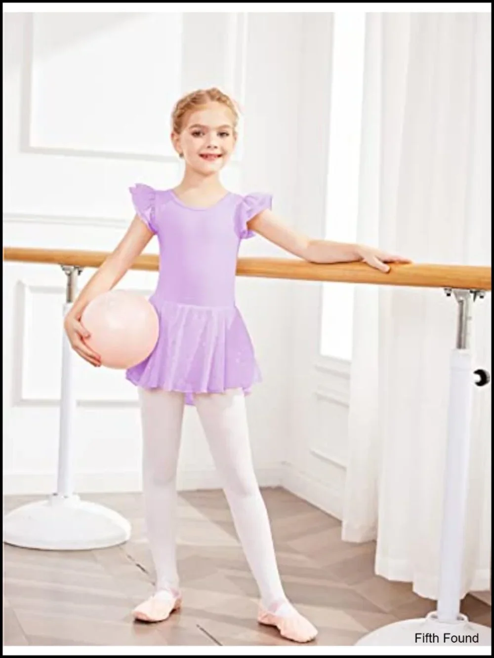 Girls Ruffle Sleeve Ballet Dance Dress Tutu Leotard with Sequin Tulle Skirt